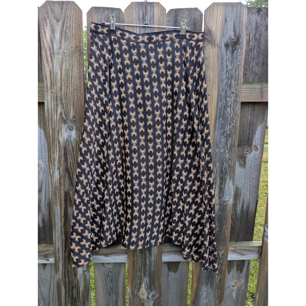 Womens Vintage Crescent Moon Print Midi Skirt L Excellent A-Line Boho
